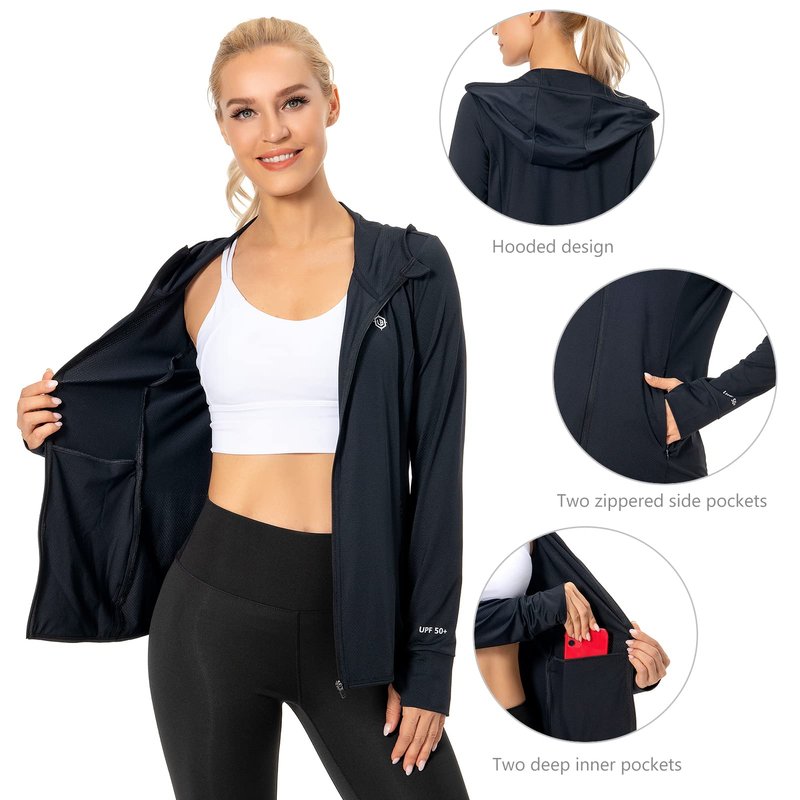 Lightbare Women's UPF 50+ Full Zip Hoodie Jacket Long Sleeve Hooded Sun Shirt with Pockets