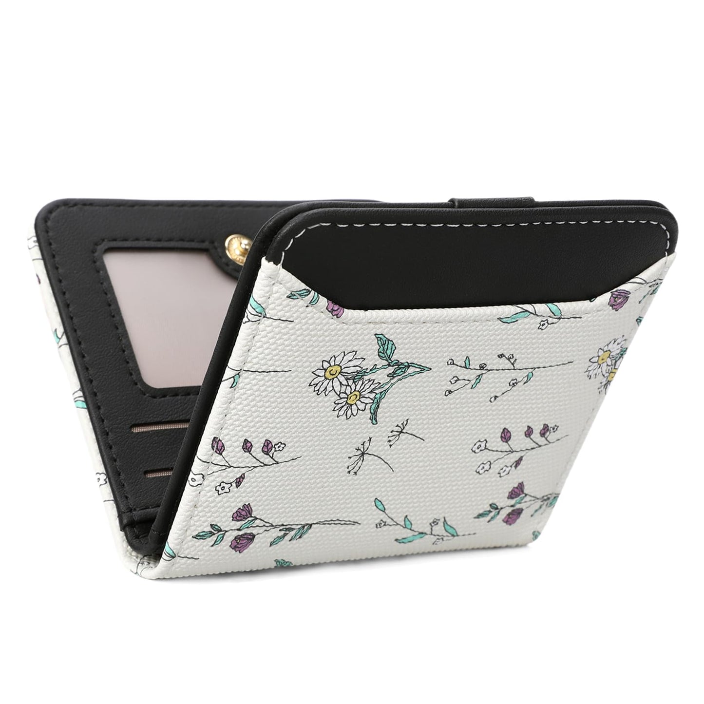 GAEKEAO Small Wallet for Women RFID Leather Bifold Slim Card Holder Cute Flower Wallet for Women with Zipper Coin Pocket