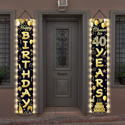 40th Birthday Party Banner Lighted Decorations for Women Men 40 Year Old Lighted Door Banners Black Gold Cheers to 40 Years 1985 Birthday Party Supplies Porch Sign with LED Light for Outside Decor