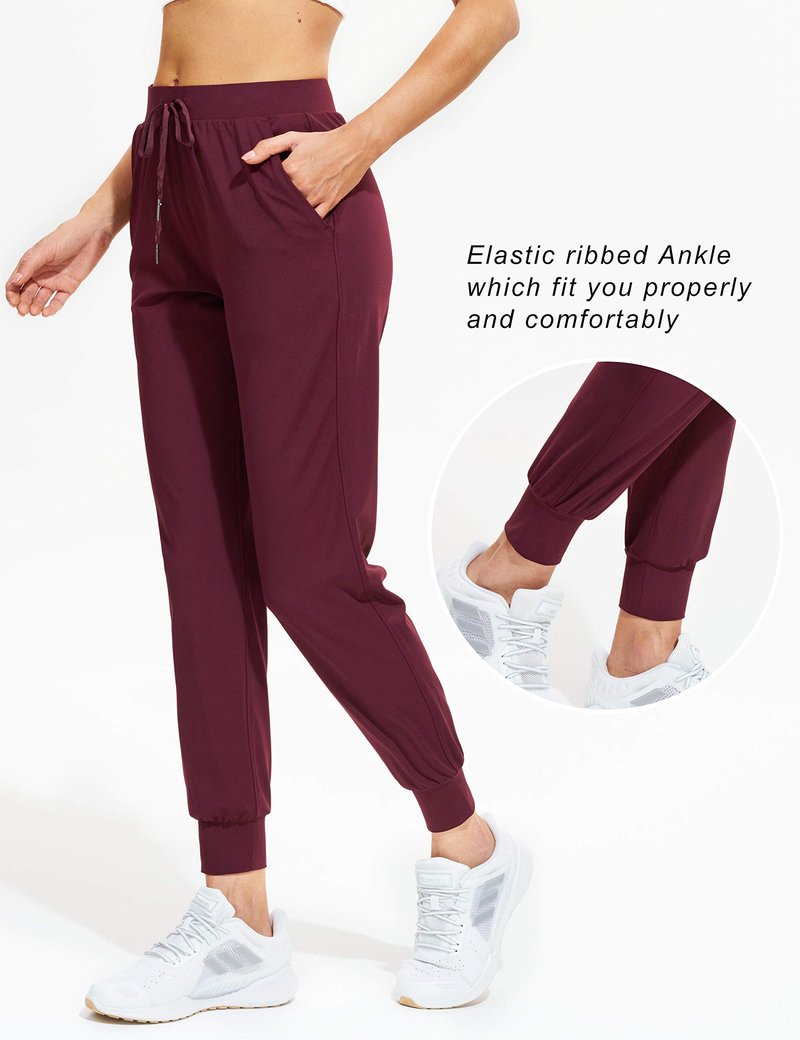 Libin Women's Joggers Pants Athletic Sweatpants with Pockets Running Tapered Casual Pants for Workout,Lounge, Burgundy M