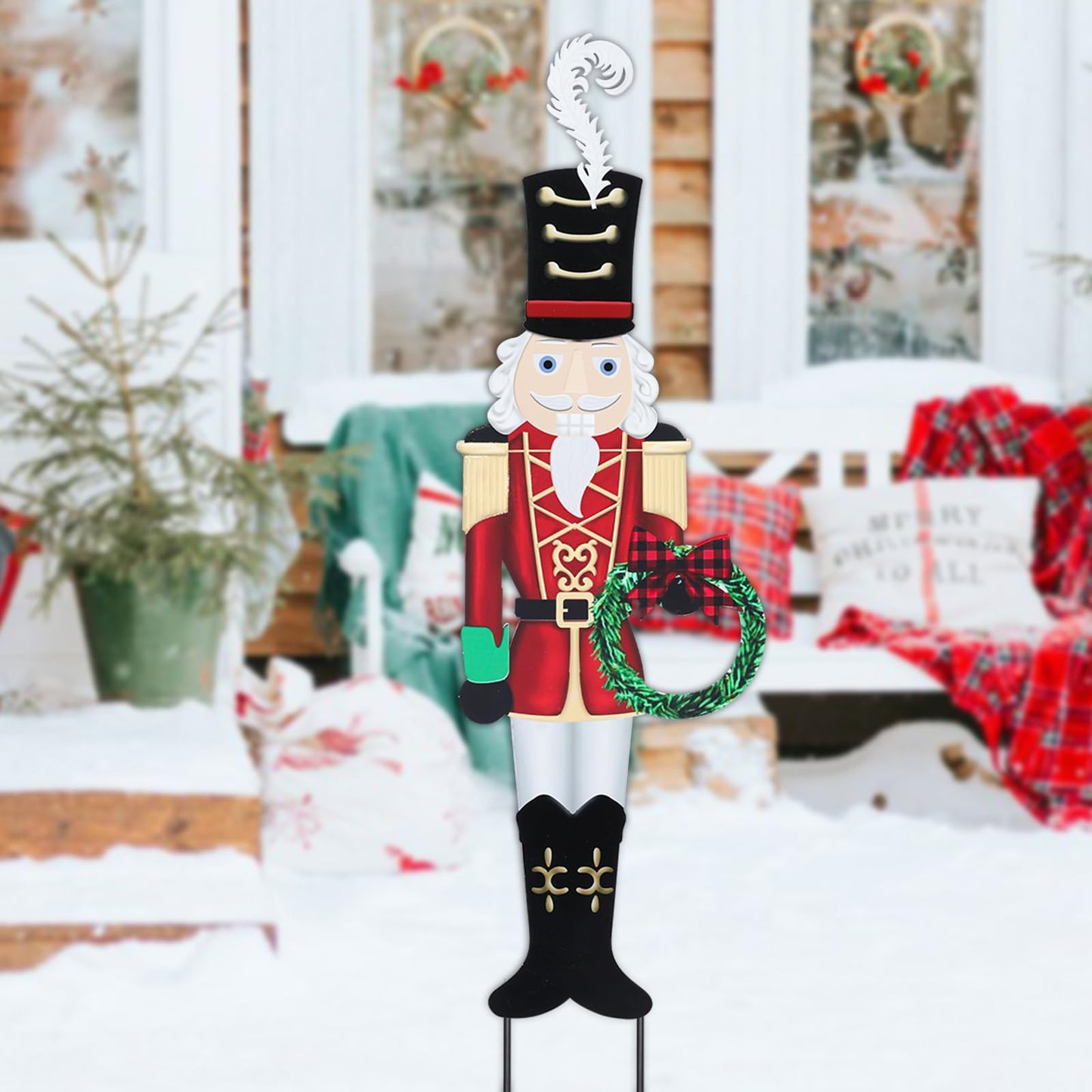 Christmas Yard Sign Decorations Outdoor Christmas Nutcracker Wreath Yard Signs with Metal Stakes for Xmas Holiday Party Lawn Sign Garden Decor Outdoor Yard Signs