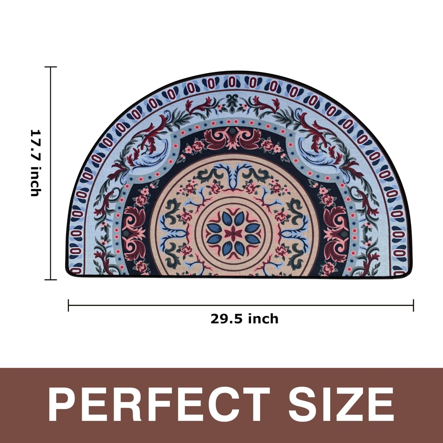 NEWBILITI Mandala Half Circle Doormat Boho BathMat Semi Round Non-Slip Bathroom Rugs Floor Mat Linen Half Sun and Moon Rug Bohemian Decor Bath Door Semicircle Mats, Disc Flower