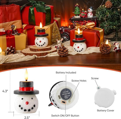 Homemory Christmas Candles Battery Operated with 6H Timer,Flickering Flameless Candles Real Wax Snowman, Christmas Gift, Winter Xmas Home Decor