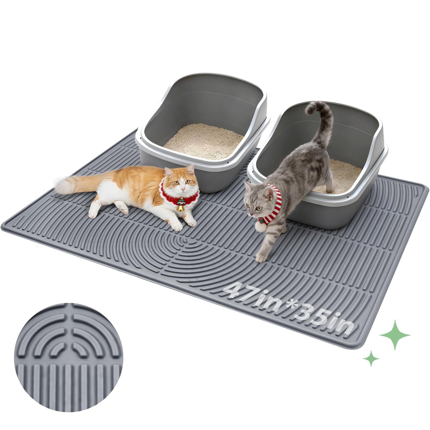 Pawtasy Cat Litter Box Mat,47" x 35" Extra Large Silicone Waterproof Litter Trapping Mat for Scatter Control Soft on Kitty Paws Non-Slip Easy to Clean