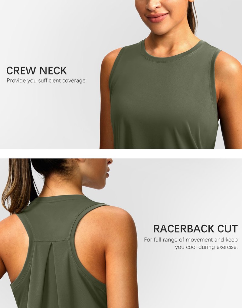 Women's Workout Tops Racerback Athletic Tank Tops Sleeveless Loose Fit Yoga Running Gym Shirts for Women(Olive,L)