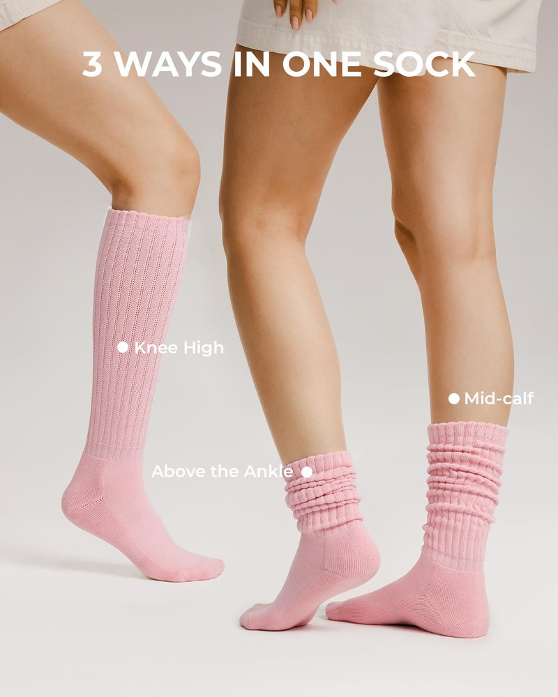 FITRELL Slouch Socks for Women, 3 Pairs Soft Cotton Knee High Scrunch Tube Boot Socks, Light Pink+Green+Blue, Shoe Size 6-8