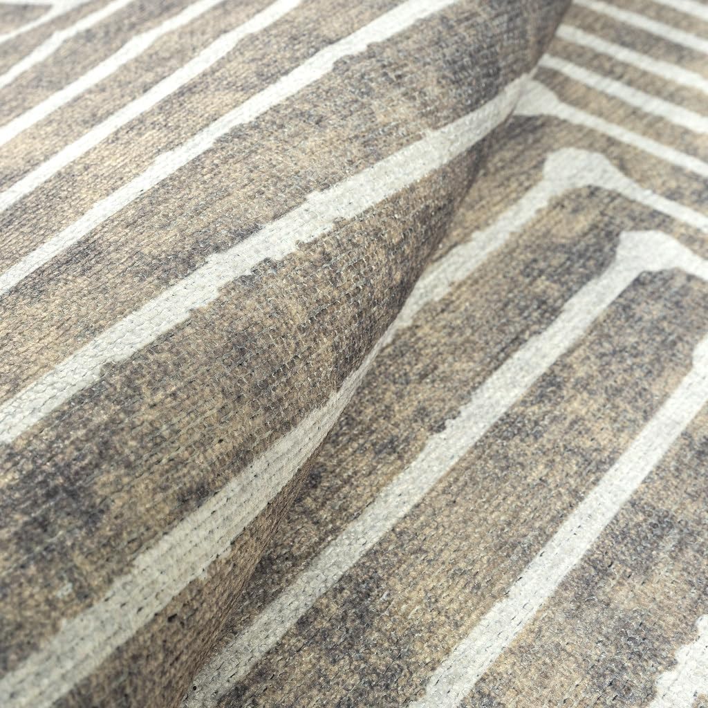 GLN Rugs Contemporary - Ephesus - Machine Washable Runner Rug, Modern Washable, Non Slip, Low Pile Area Rug, Hallway, Bedroom, Kitchen Rug - Easy Clean (2'6" x 10' Lines Cream)