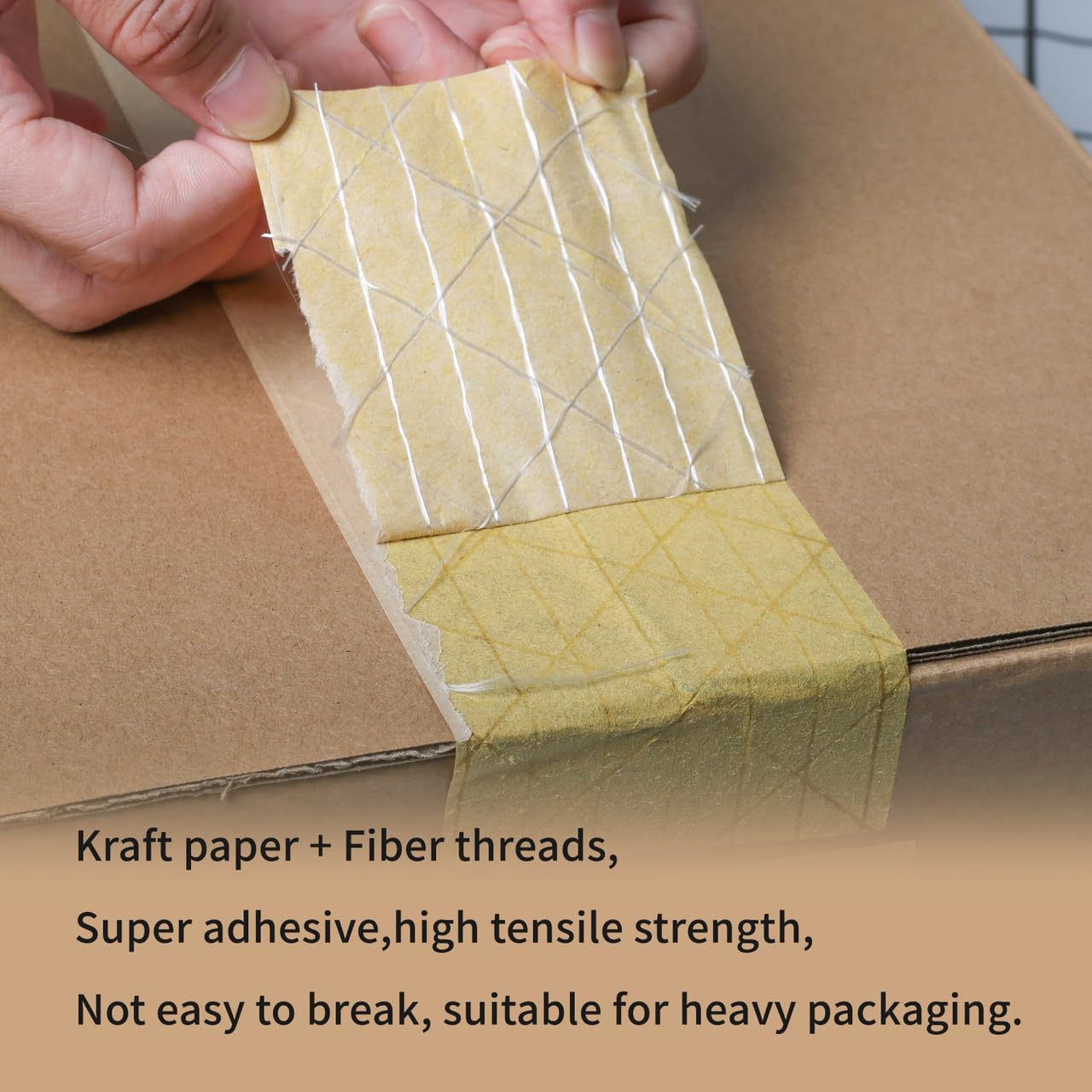 PAPEREZ Water Activated Tape Fiber Reinforced Packing Tape Kraft Tape 3”X 450 feet Per Roll Brown Tape Gummed Paper Tape for Heavy Duty Packaging and Shipping Writable Eco-Friendly Biodegradable