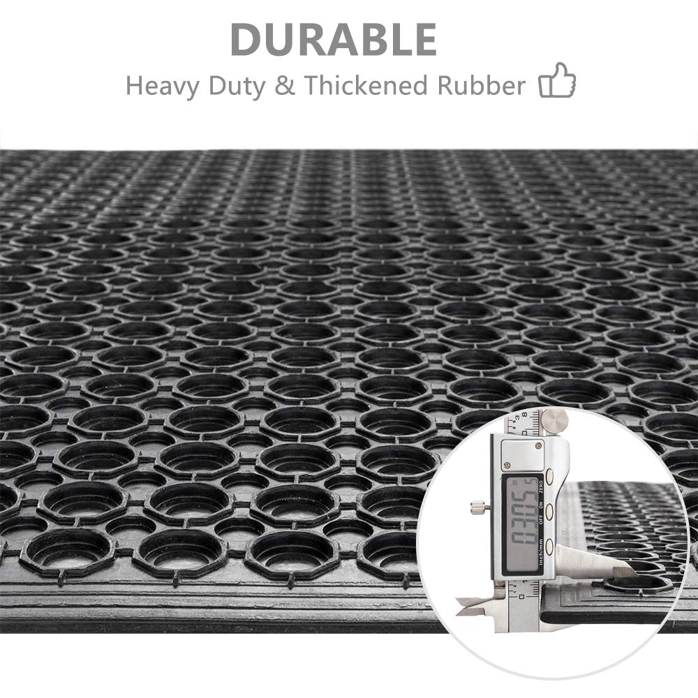 ROVSUN Rubber Floor Mat with Holes, Anti-Fatigue/Non-Slip Drainage Mat, for Industrial Kitchen Restaurant Bar Bathroom Utility Garage Pool Entry Door Mat, Indoor (36'' x 60'' Black 1Pcs)