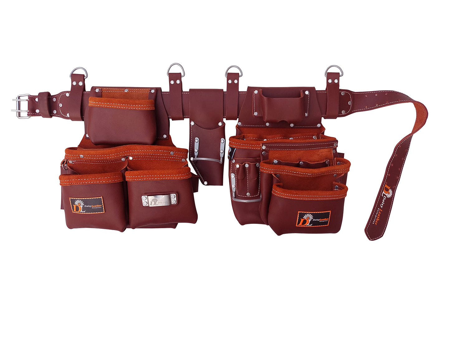 Daisy Leather Tool Belt, PRO-303 Premium Leather Oil Tanned 27 Pockets Heavy Duty Tool Pouch, Leather Tool Belt, Tools Organizer for Electrician, Carpenter, Construction and Framer Tools, X-Large