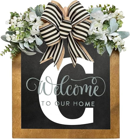16'' Personalized Last Name Welcome Sign, Door Wreaths for Front Door Outside, Spring Wreath for Front Door Decor, Farmhouse New Home Gifts for Home (C)