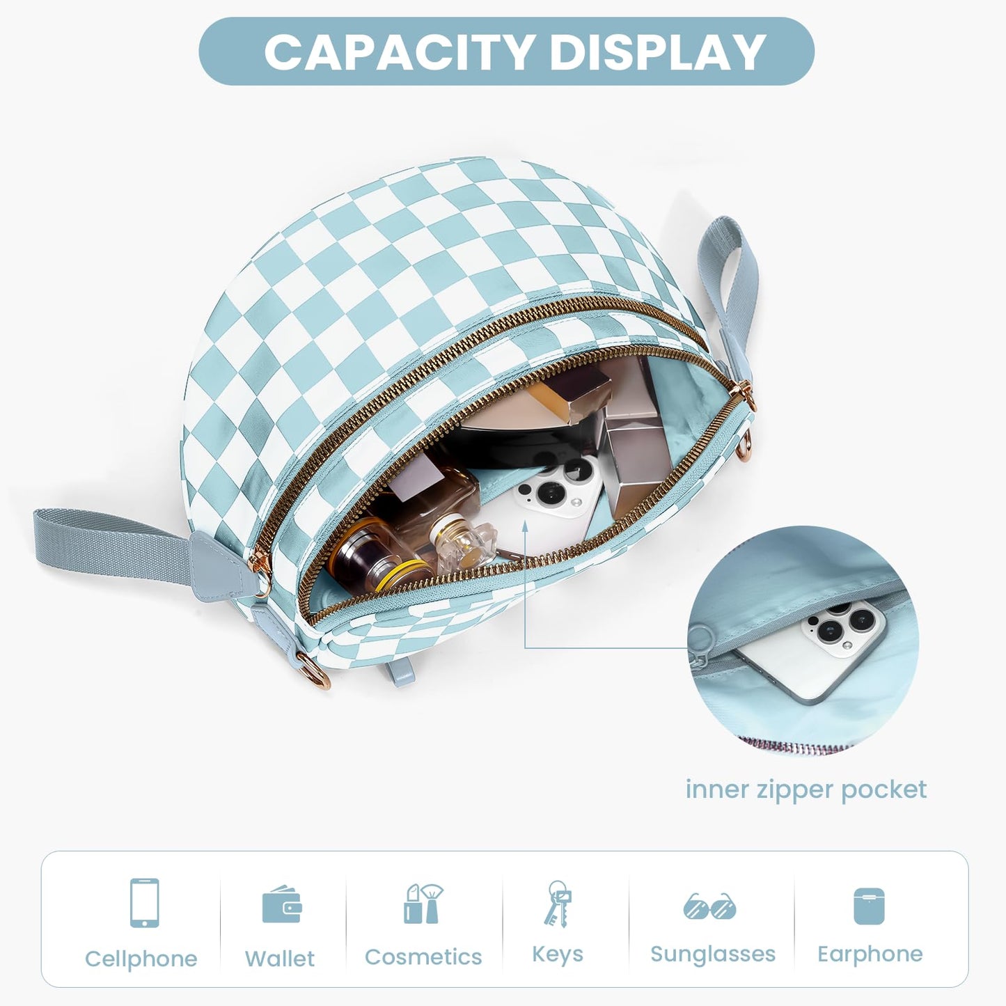 Checkered Crossbody Bum Bags for Women Nylon Checkered Purse Checkerboard Fanny Pack