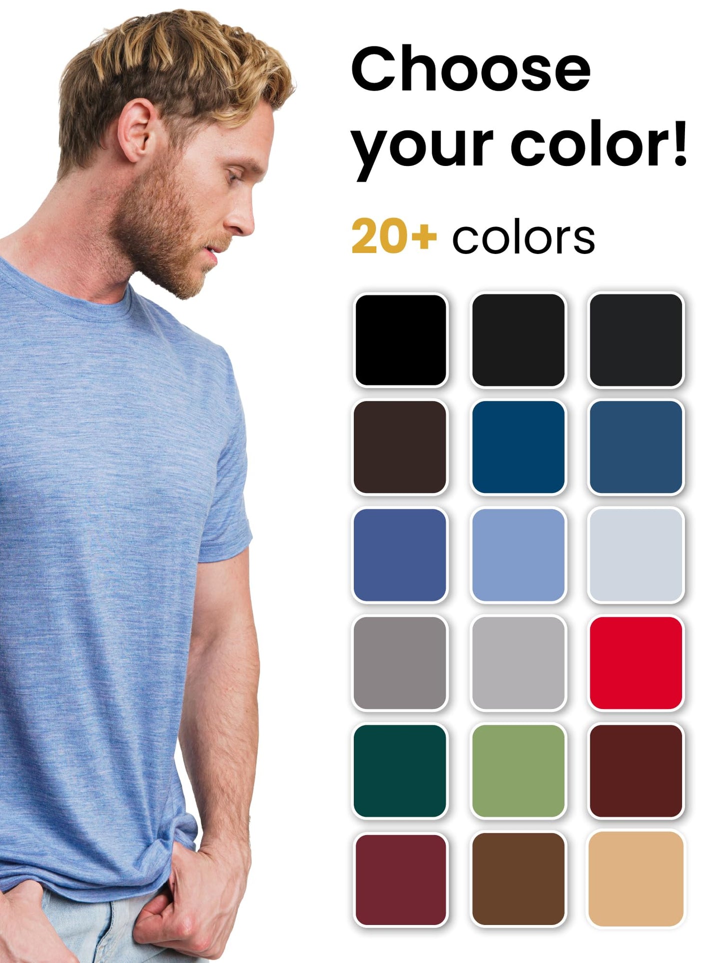 Merino.tech Merino Wool T-Shirt Mens - 100% Merino Wool Undershirt Lightweight Base Layer (Medium, Windsor Blue)
