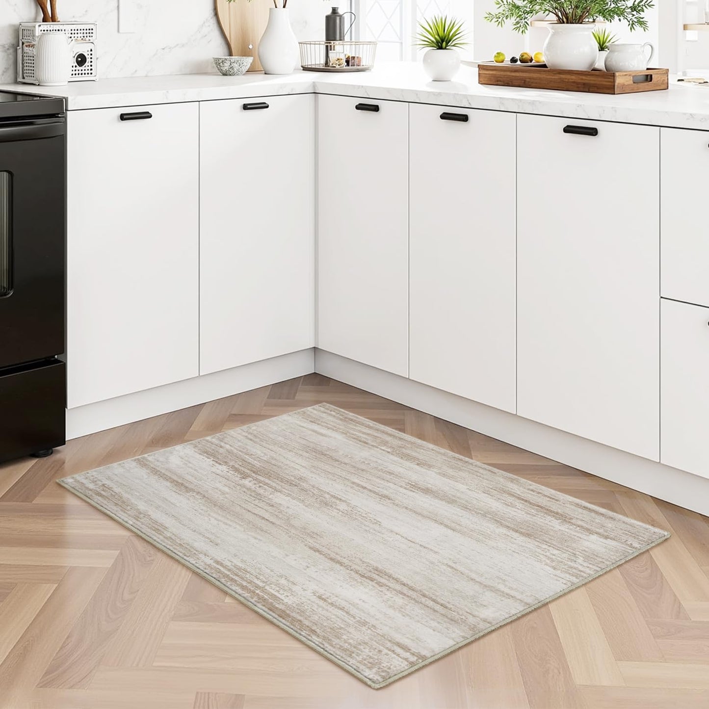 PADOOR Modern Abstract Entryway Rug - 2x3 Washable Rugs Non-Slip Door Mat, Ultra Soft Low Pile Floor Rugs Doormat for Entrance Front Door Indoor Brown