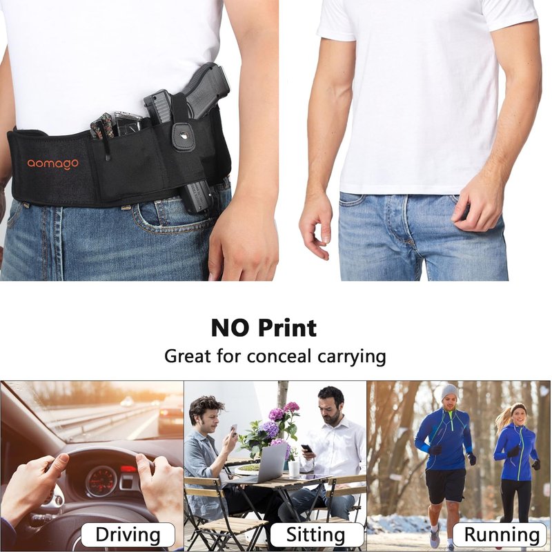 Aomago Belly Band Holsters for Men Women with Extra Mag Pouch - Small Adjustable Waistband, Gun Holster Fits Glock, Bodyguard 380, Taurus 1911, Sig Sauer, etc