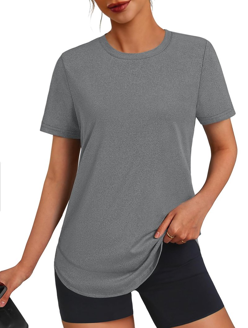 3rd hill Womens Workout Tops Short Sleeve Crewneck Sports Yoga Running Shirts Quick Dry Outfits Gray L