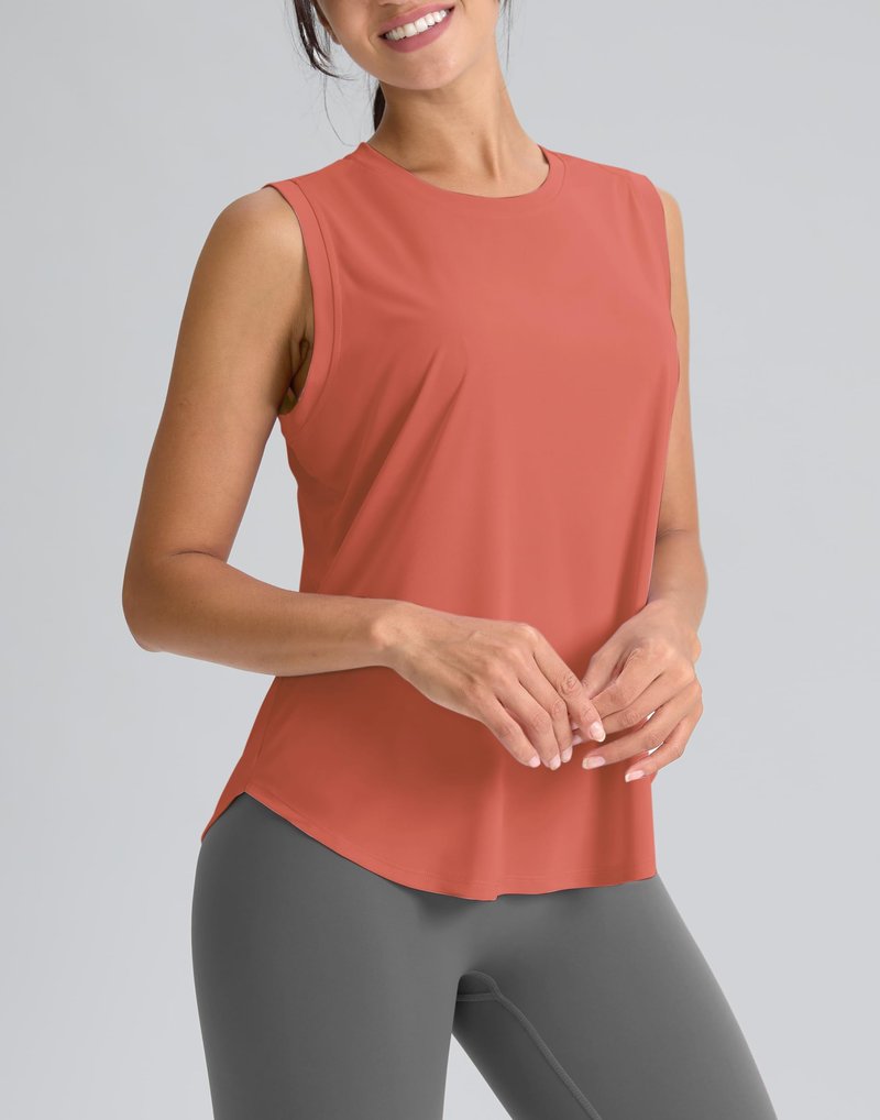 SANTINY Women's Sleeveless Workout Tops Breathable Lightweight Active Tennis Yoga Shirts Athletic Running Tank Tops for Women (Coral_M)