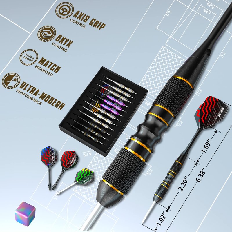 Turnart Darts Metal Tip Set - Steel Tip Darts Darts Set Professional Metal Darts Dart Board Set 12 Pcs 24 Gram 20 O-Rings Aluminum Darts Shafts 24 Extra Flights Darts Tool