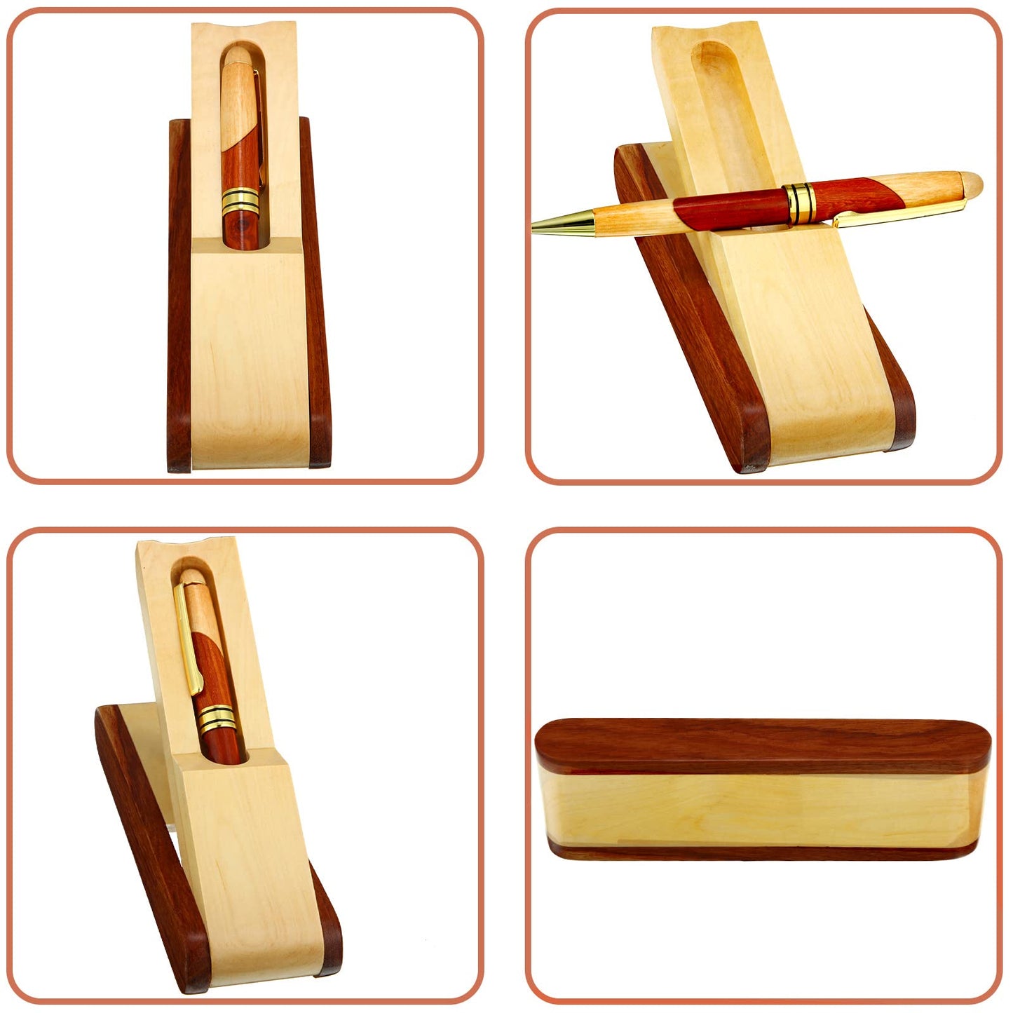 Outus Wooden Ballpoint Pens Employee Appreciation Gifts for Men with Business Pen Case Display, Personalized Handmade Writing Pen with 10 Gel Ink Refills and Box for Business Wood Pens Stand for Men