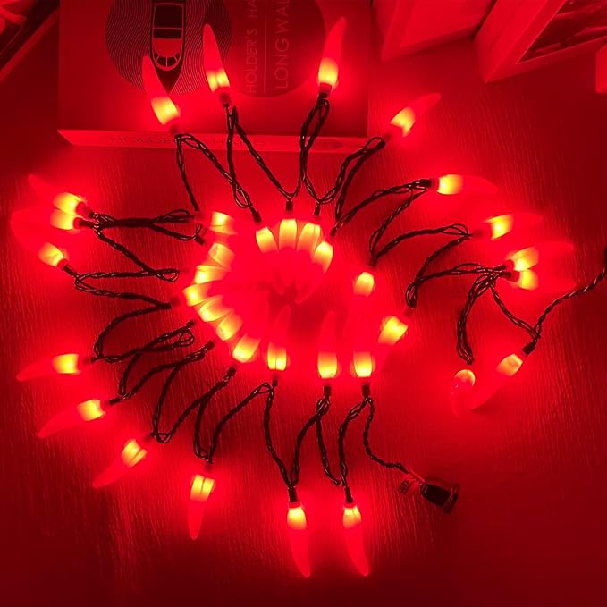 13.6FT Chili Pepper String Lights with 37 Mini Red Chili Lights(2 Spare),Chili Pepper Christmas Incandescent Hanging Lights for Indoor Outdoor Patio Kitchen Mexican Christmas Decorations