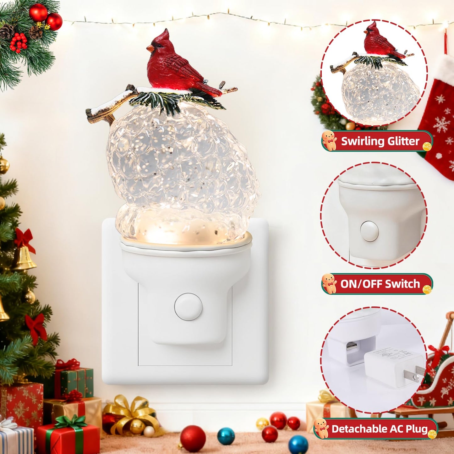 Yuxelulmai Christmas Night Light Plug into Wall Swirling Glitter USB Portable Christmas Decorative Night Light Decoration for Kids Adults Bedroom Kitchen Living Room Holiday Decor (Pinecone)