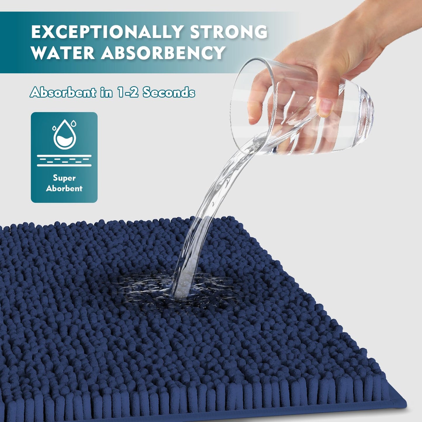 Bathroom Rugs Sets 3 Piece, Extra Soft Absorbent Chenille Bath Rugs, Non Slip Rubber Backing Machine Washable Quick Dry Bath Mats for Bathroom Floor, Tub, Shower, Home Decor Accessories, Navy Blue