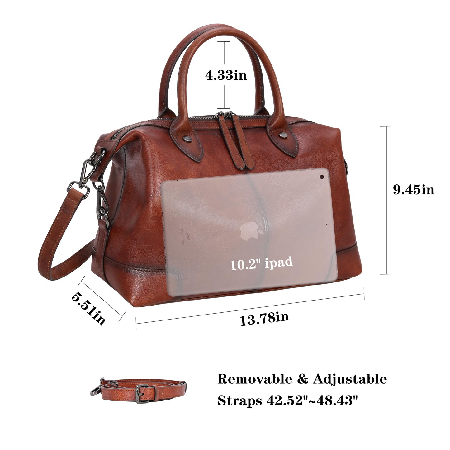 HESHE Genuine Leather Satchel Tote Bag for Women Leather Purse Large Capacity Top Handle Handbag Designer Shoulder Bags Vintage Cross Body Doctor Bag (Brown)