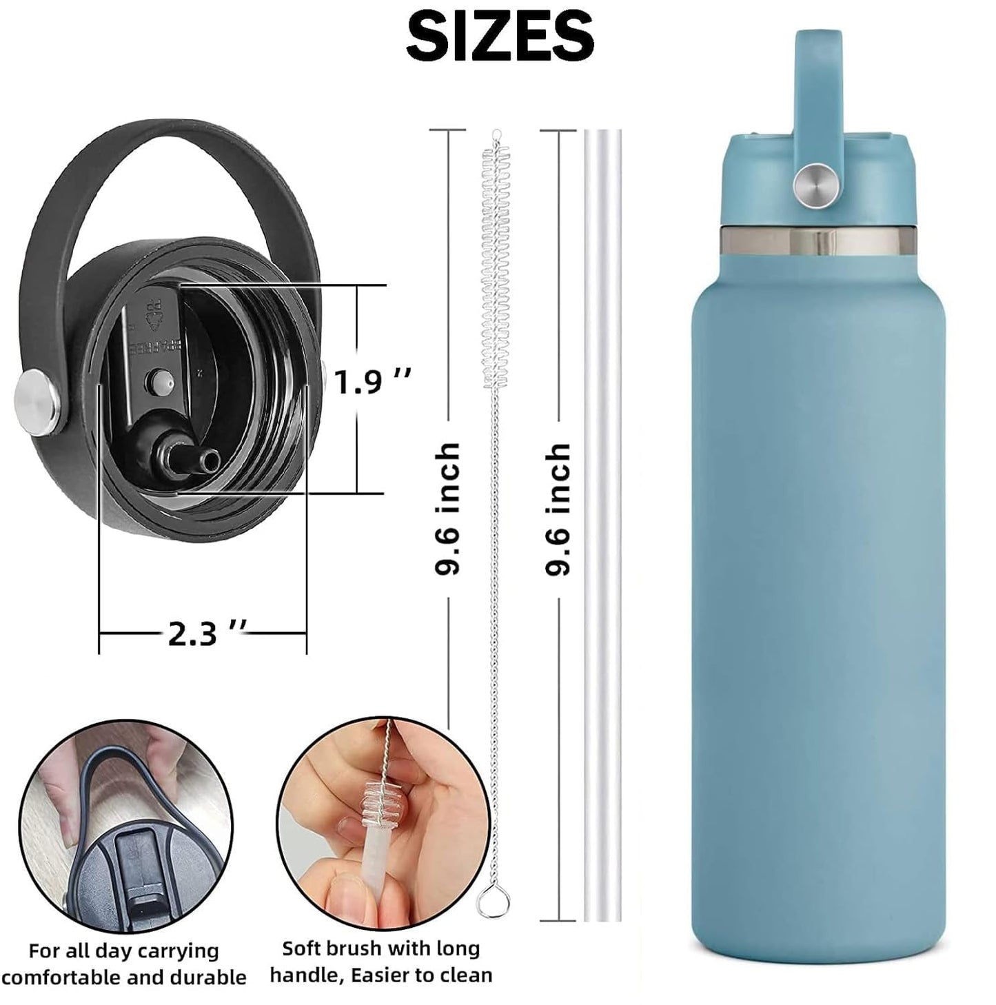 LLCJYYCY Lids with Straw for Hydroflask Wide Mouth 20 32 40 oz, Flex Straw Lid Fit for Hydro Flask Sports Water Bottles, Flexible Handle Replacement Lid Straws Cap Top Accessories (2 PCS Light Blue)