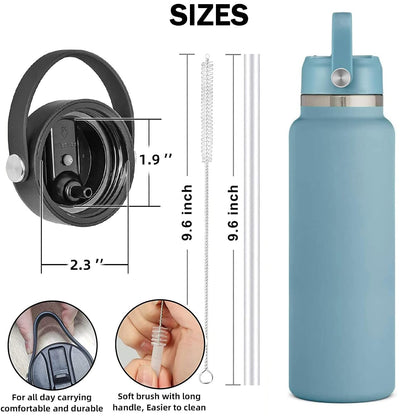 LLCJYYCY Lids with Straw for Hydroflask Wide Mouth 20 32 40 oz, Flex Straw Lid Fit for Hydro Flask Sports Water Bottles, Flexible Handle Replacement Lid Straws Cap Top Accessories (2 PCS Light Blue)