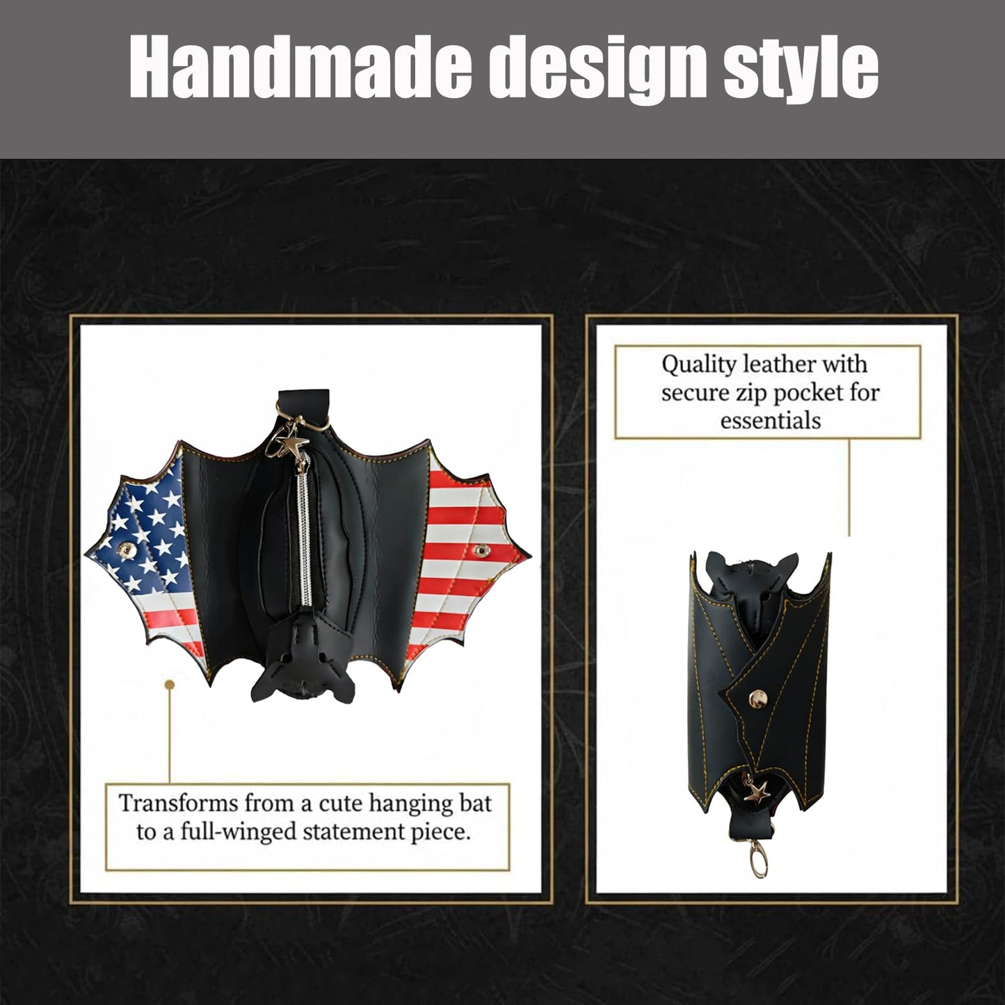 New Gothic Bat Shaped Coin Purse 11.8In, Faux Leather Keychain Zipper Pouch, Portable Mini Wallet for Keys Coins, Halloween & Festival Gifts
