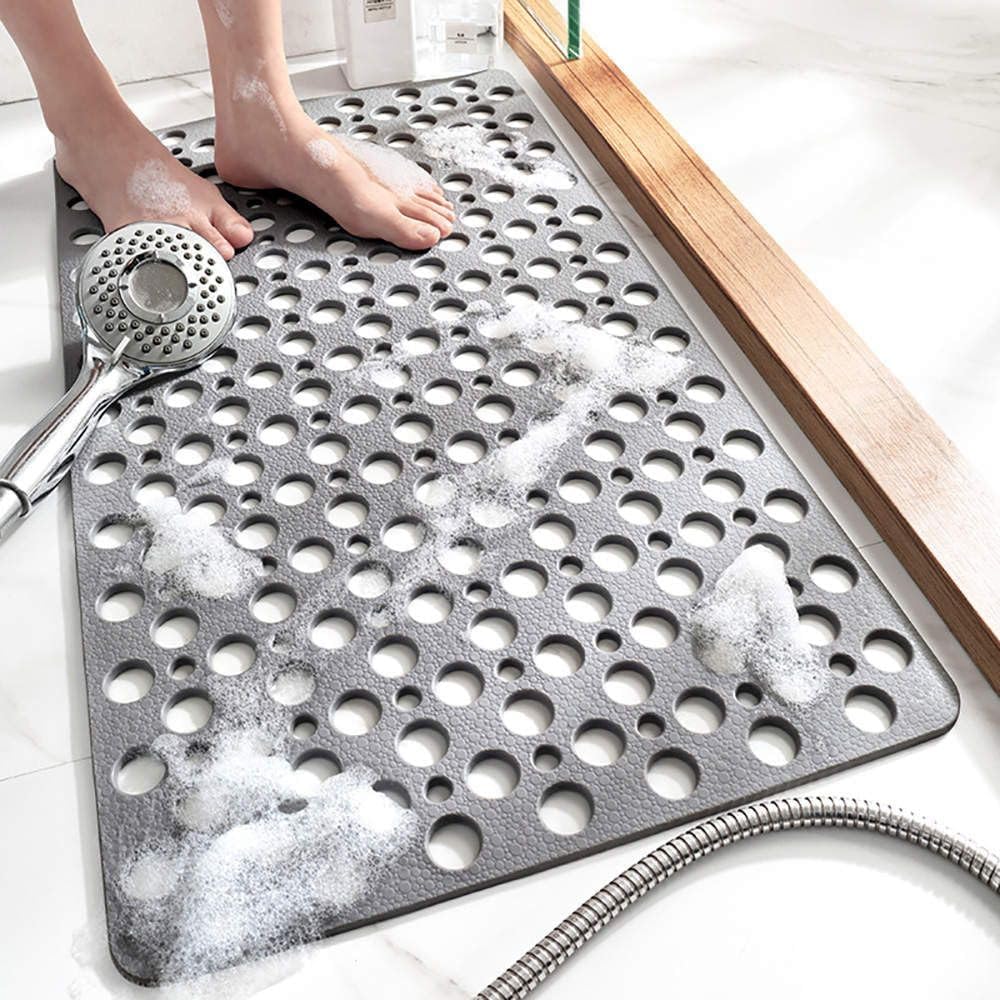 TEMIR Non Slip Bathtub Mat for Shower — Anti Skid Safety Mat with Strong Suction Cups, Quick Drain Holes, Machine Washable, Soft Bathroom Mat for Elderly & Kids, 30x17 in (75x43 cm) Gray