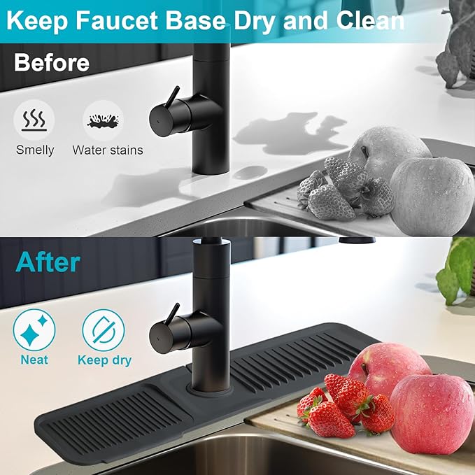 24 Inch Kitchen Sink Splash Guard，5°Slope Fast Draining Silicone Mat