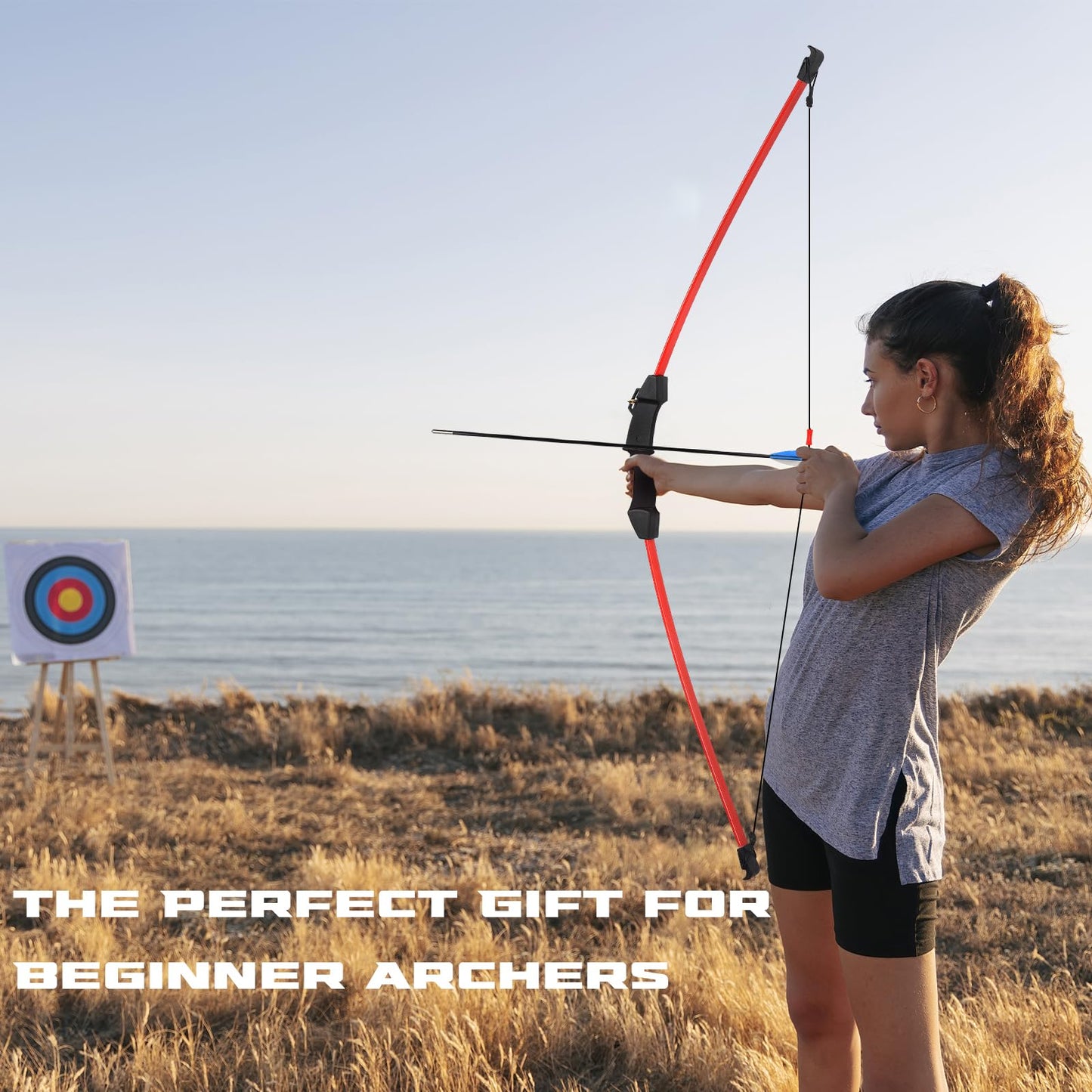 Toy Kids Bow and Arrow Set, 45" Youth Bow and Arrows Archery Set Adult, Teens 8-12 14-16 Year Olds Archery Long Bows with 1 Bow 9 Arrows 5 Target Face 1 Arm Guard 1 Quiver 1 Sight Pin 4 Target Pins