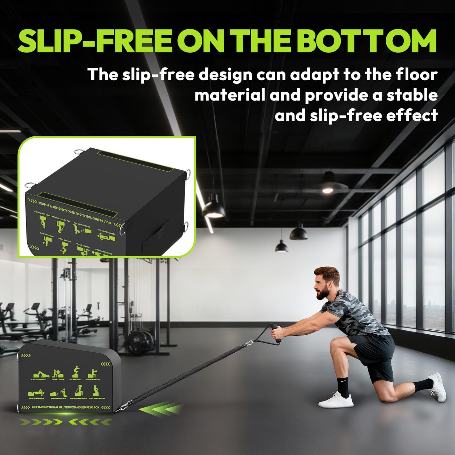 Hip Thrust Bench, Multi-Functional Slip-Free Hip Thrust Machine for Glute Bridge, Box Jump, Push-Ups, Squat, Ab Exercise, Suitable for Home & Gym, Includes 100lb Weight Plates & 4.9ft Olympic Bar