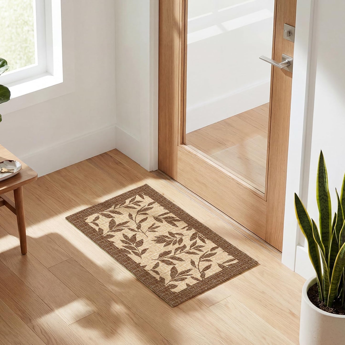 Artoid Mode Brown Washable Non Slip Leaves Doormat, Seasonal Home Decor Absorbent Natural Rubber Back Door Mat Floor Mat 17x29 Inch