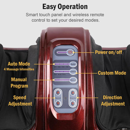 H&B Luxuries Shiatsu Foot Massager Machine with Remote Controller, Kneading and Rolling Home Massagers for Feet, Ankle, Calf, Leg, Ideally for Men, Women, Father, Mom Parents and The Elderly, Red