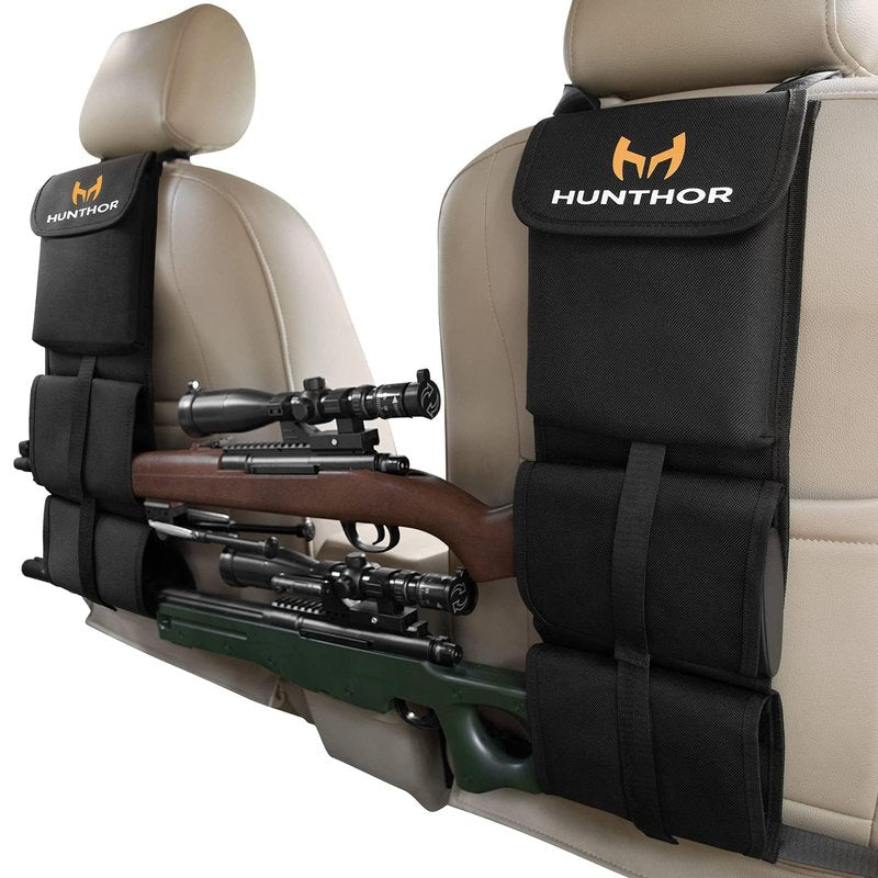 Hunthor Truck Gun Rack (A Pair), 900D Adjustable Seat Back Gun Storage, Heavy Duty Automotive Rifle Holder Hunting Accessories for Jeep, Truck, SUV, Off-Road Vehicles(Black)