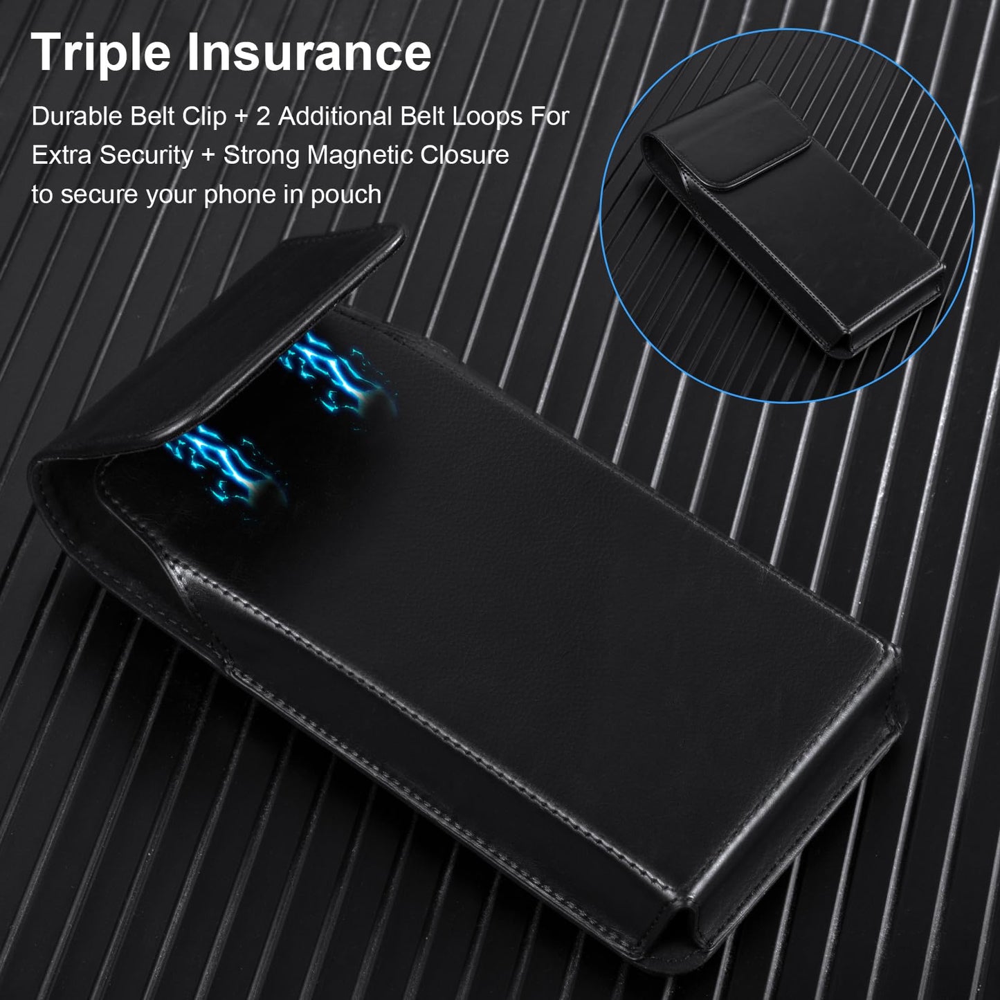 Leather Phone Holster for Samsung Galaxy Z Fold 7/6/5/4/3 Case with Belt Clip for iPhone 16/15/14/13 /12/11 Pro Max & Galaxy S26/S25/S24/S23 Ultra Cover Carrying Pouch Card Holder(V Black)