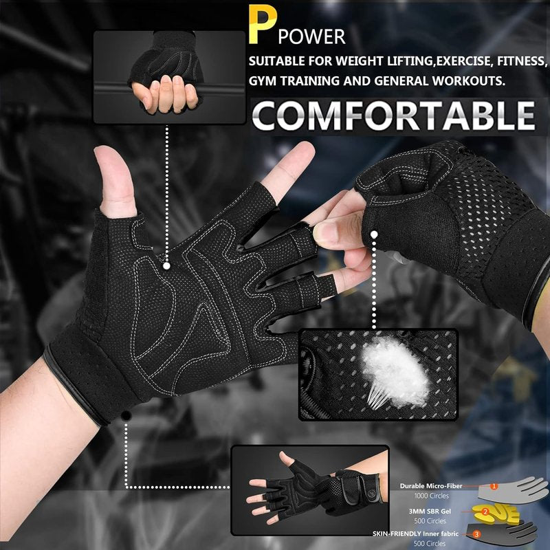 MOREOK Workout Gloves Padded Weight Lifting Gym Fitness Gloves for Men/Women Black-L