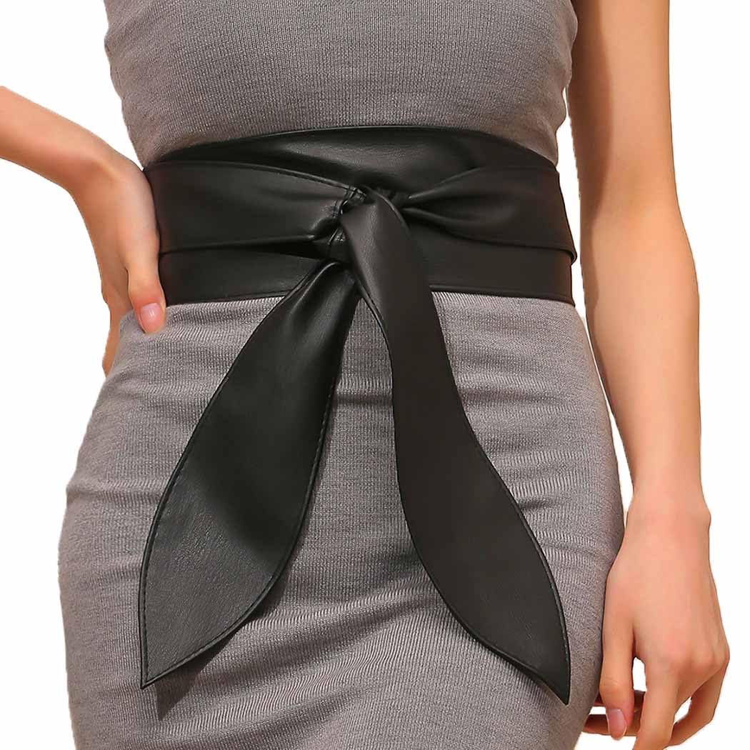 Beautriy Black Obi Belt Wide Leather Wrap Belts Fashion Corset Belt Accessories for Women (Black)