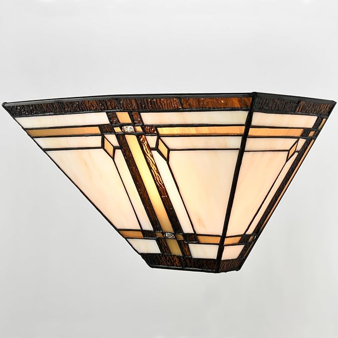 Tiffany Style Wall Sconce Lamp 12-Inch Stained Glass Sconces Wall Lighting Vintage Brown Stained Glass Wall Light Fixtures for Hallway Corridor Bedroom Living Room