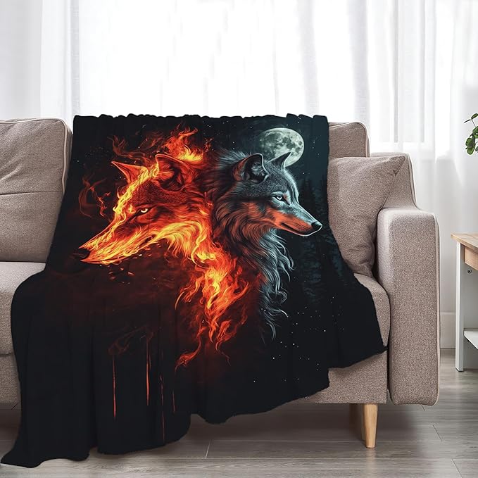 Wolf Blanket, Wolf Throw Blankets, Cool Wild Animal Fuzzy Plush Blanket Ultra Soft for Wolves Lover Gift Kids Teens Women Men Girls Boys Stuff Decor for Bedding Sofas Couch 80"X60"