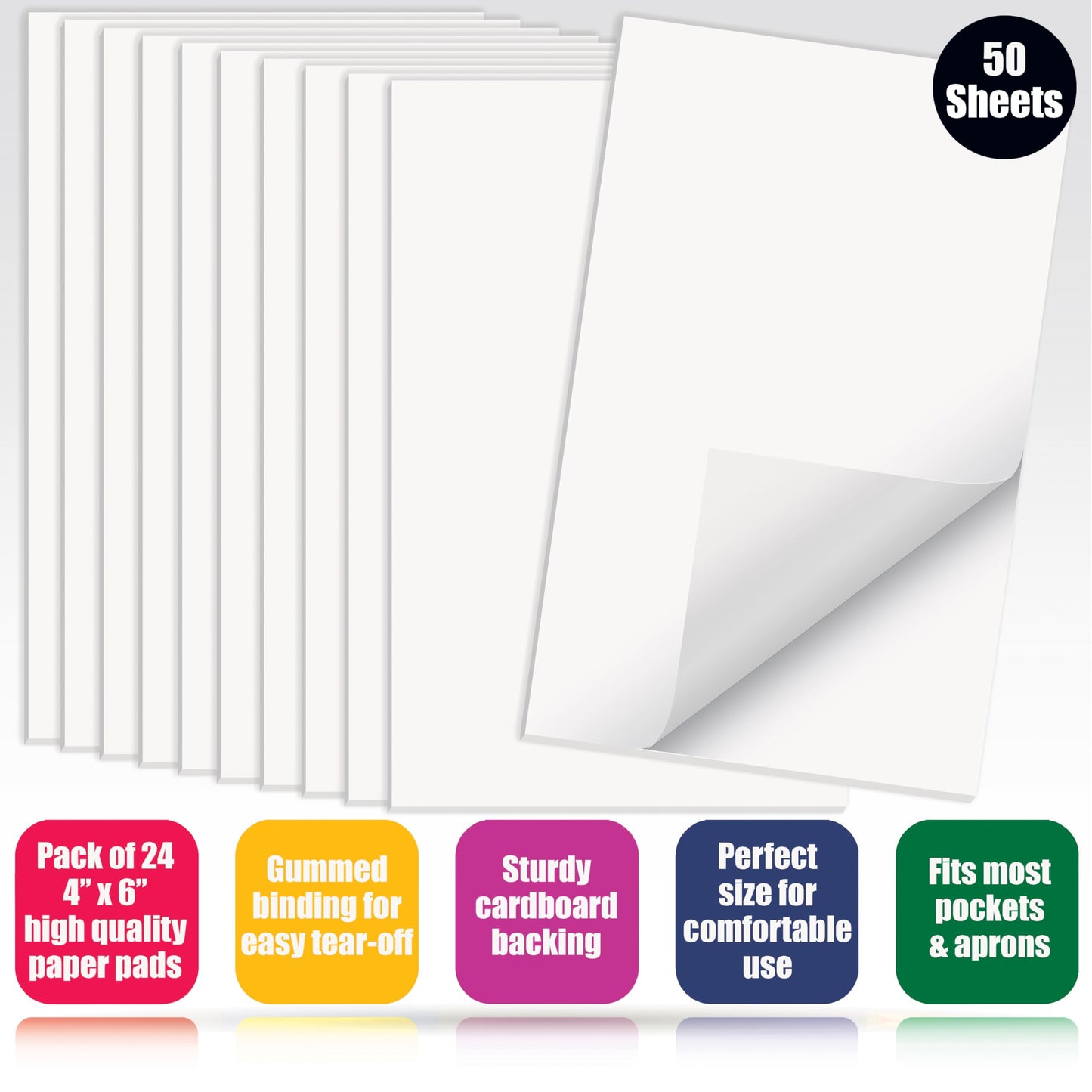 Better Office Products Blank Scratch Note Pads, 4" x 6" Pads, Server Notepads, 50 Sheets per Pad, Memo Pads, Gummed Binding for Easy Tear-off (24 Pack)