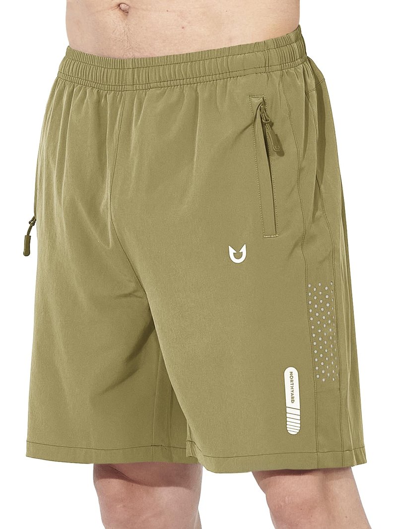 NORTHYARD Men's Athletic Running Shorts Gym Workout 7"/9"/5" Quick Dry Lightweight Sports Basketball Tennis 3 Zipper Pockets Khaki 3XL