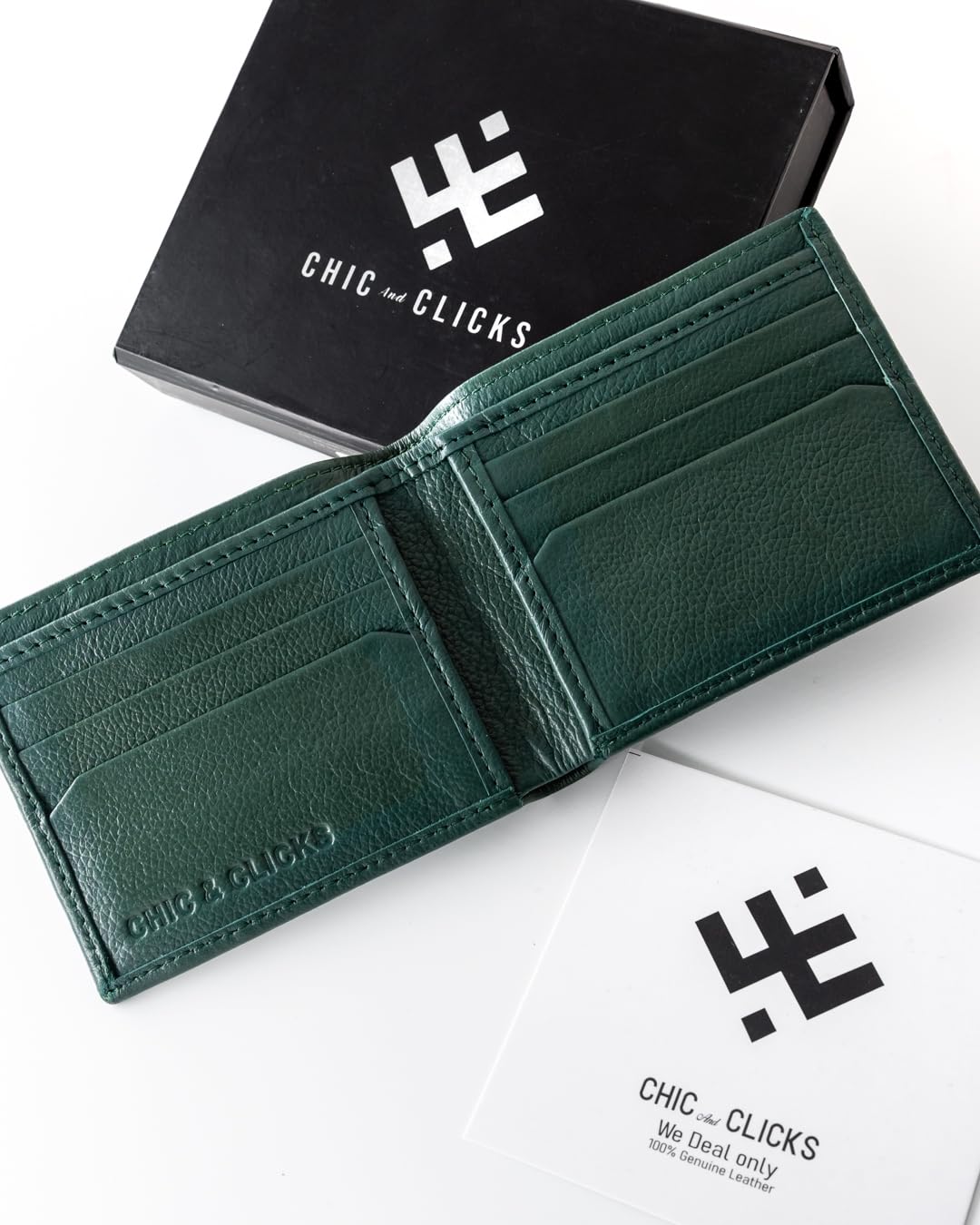 Chic And Clicks Men's Genuine Bifold Wallet -RFID Blocking – Premium full-grain leather se handmade Leather 6 Card Slim Bifold Wallet. (Green)