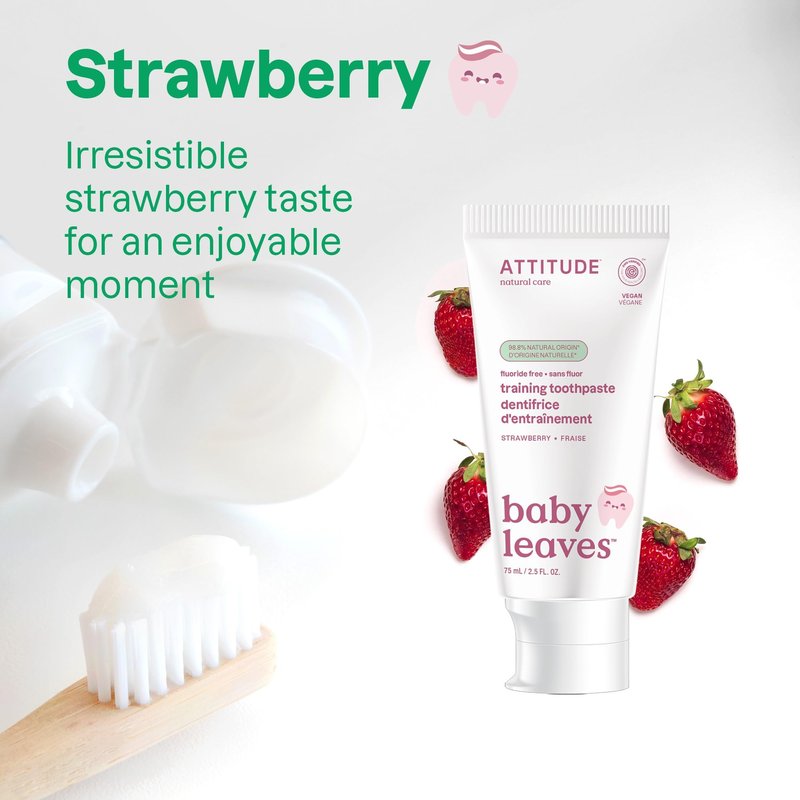Attitude Baby and Child Fluoride-Free Training Toothpaste, Naturally Derived Ingredients, Vegan, EWG Verified, Strawberry, 2.6 Oz