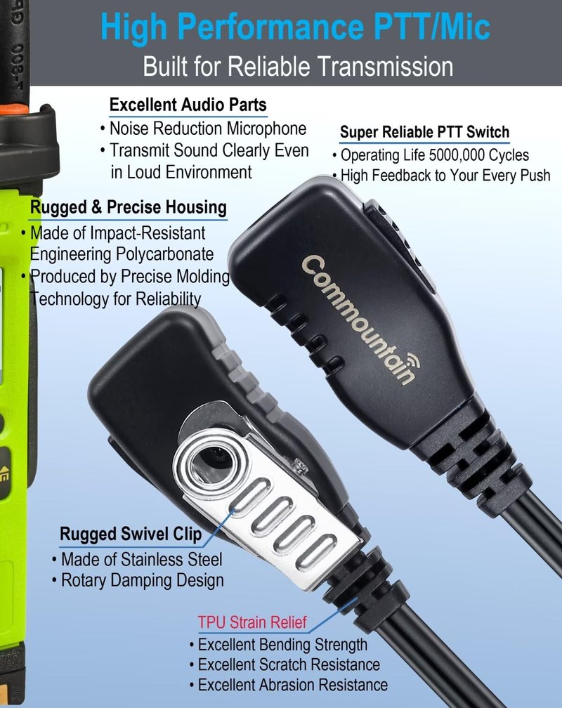 commountain XPR 3500e Earpiece with Mic Compatible with Motorola Radios XPR 3300e (3500, 3300) XPR3300e XPR3500e XPR3300 XPR3500, Acoustic Tube Headset with PTT Microphone