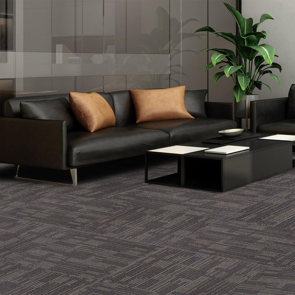 Petgrow Commercial Carpet Tiles, 24" x 24" Squares, 18 Tiles, 72 sq ft, Non-Slip Soft Floor Carpet for Office, Bedroom, Living Room,Easy DIY Installation with Flexlok Tabs (1 Box Sample,Brown)