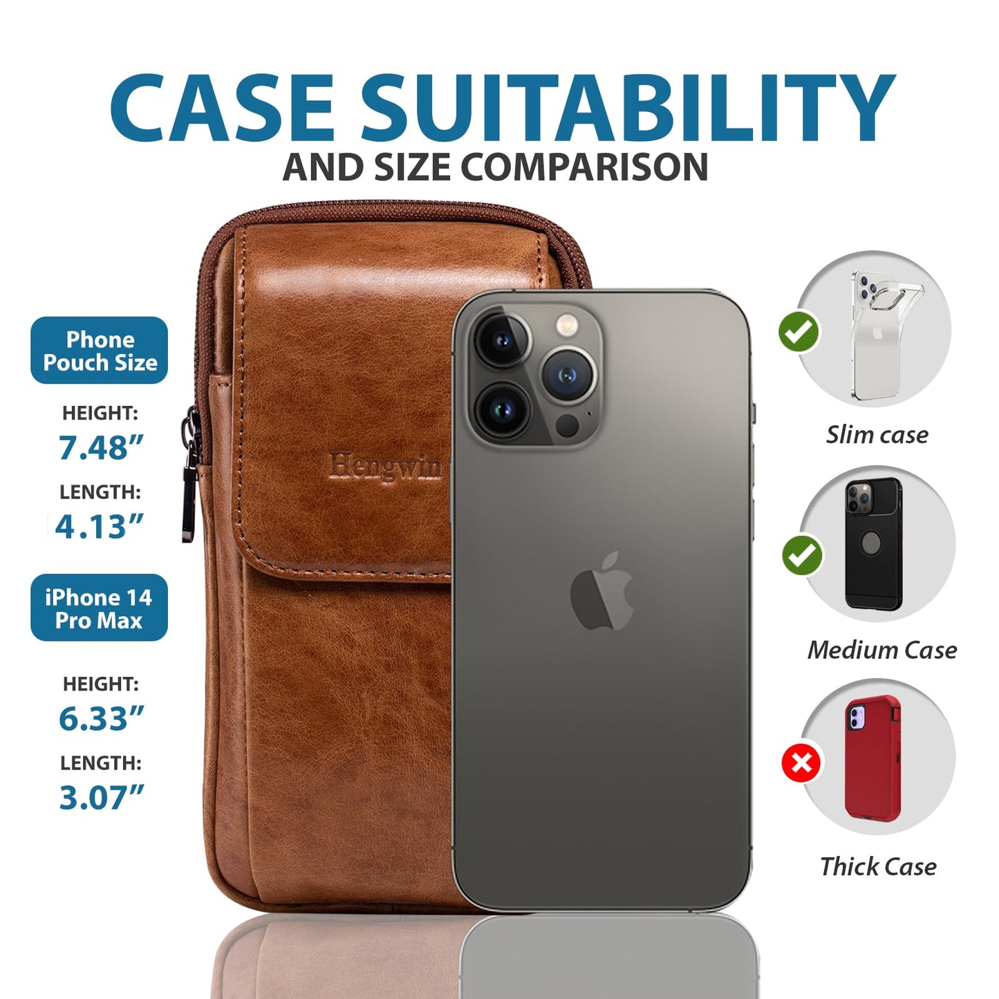 Hengwin Genuine Leather Phone Holster for Belt Men, Belt Clip Wallet Case Fit for iPhone 16/15/14/13/12 Pro Max, Samsung Galaxy S25 Ultra Belt Pouch, Travel Crossbody Cell Phone Purse Belt Bag (Brown)