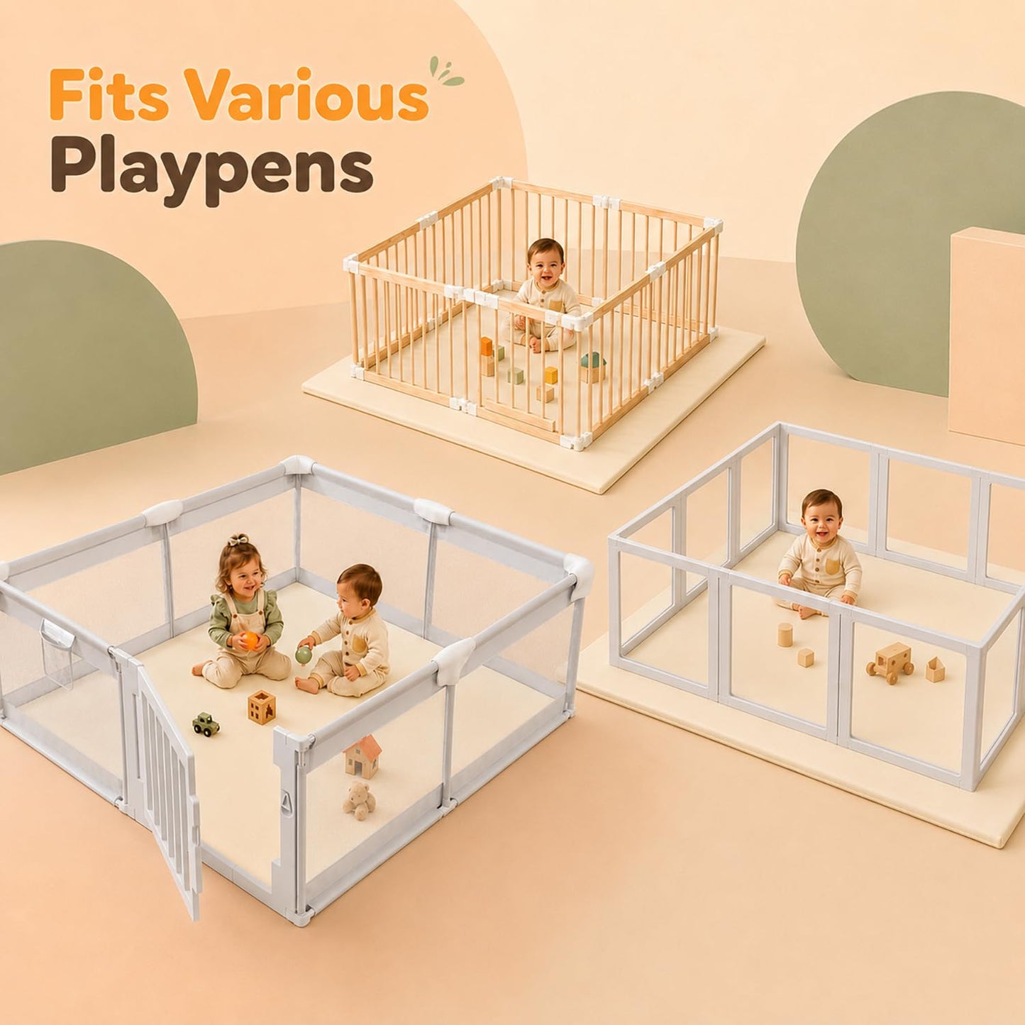 Funyoo Vegan Leather Baby Play Mat, 71x59 Thick Cushioned Waterproof Playpen Mat, Stylish Removable Cover Floor Mat for Babies & Toddlers, Soft Padded Play Mat for Safe Crawling, 1.2" Thick, Cream